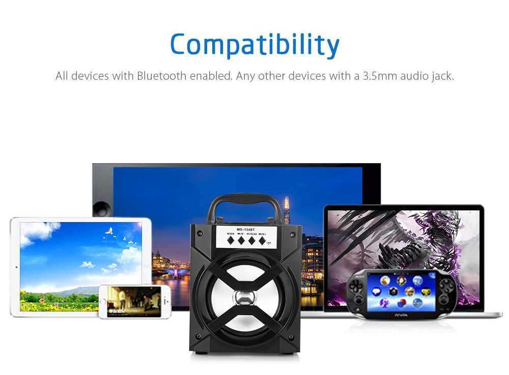 MS - 134BT Portable High Power Output Multimedia FM Radio Wireless Bluetooth Speaker