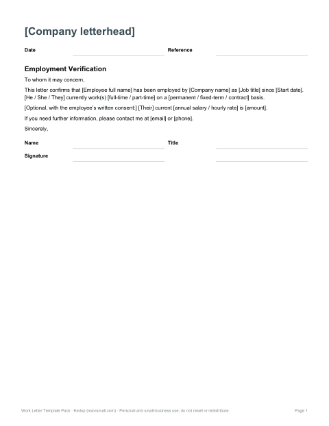 Preview of the first page of Verification letter (DOCX/PDF)